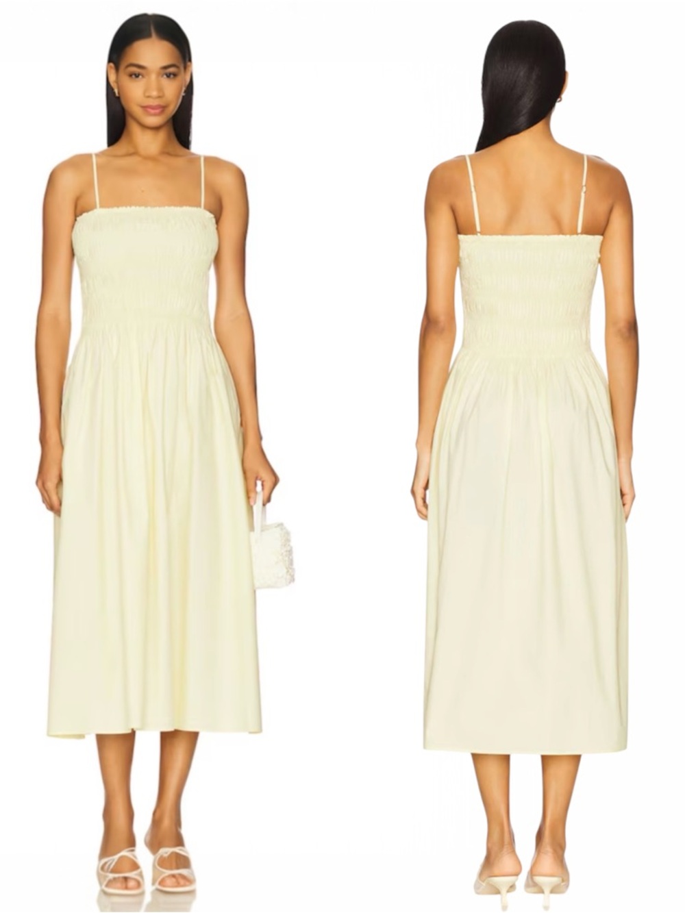 NWT Elodie The Label Vivian Smocked Poplin Midi Dress Yellow Large